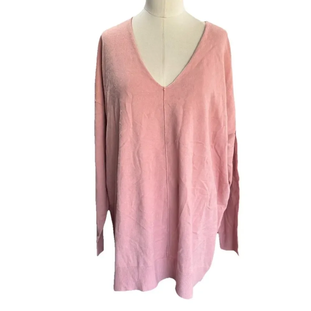 Torrid Pink V Neck Slouchy Pullover Sweater NWT Size 1 1X Plus 14 16 Knit Casual